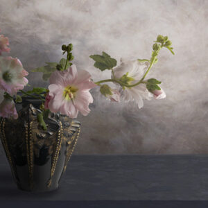 Still life with hollyhocks