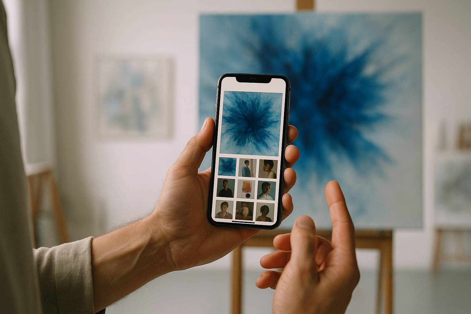 Art editorial image for ARTMSTRS article 'How to use Instagram effectively as an artist', featuring a contemporary painting by Alma Jansen.