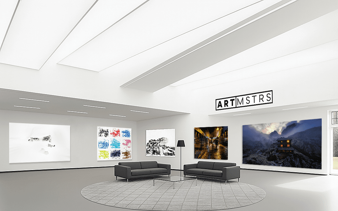 ARTMSTRS gallery presentation showing curated artworks in a modern space.